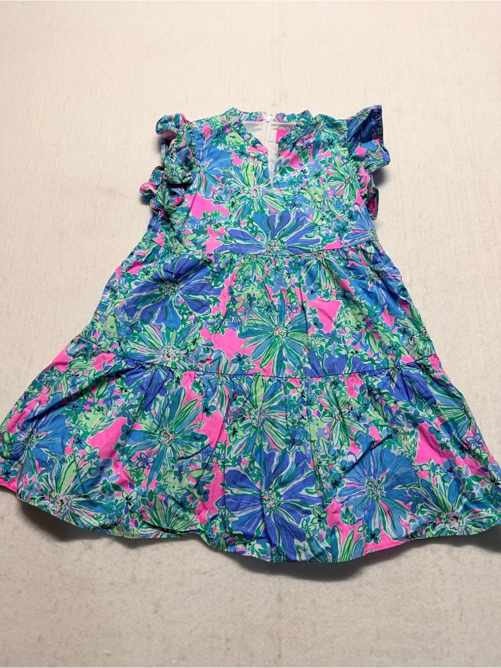 Lilly Pulitzer Girls Floral Tiered Sundress - Pink, Blue & Green 7